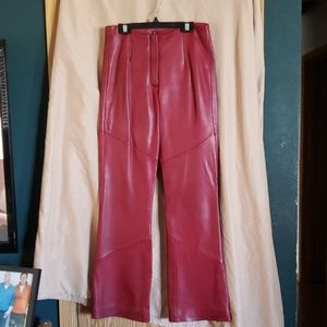 Maroon colored leather pants